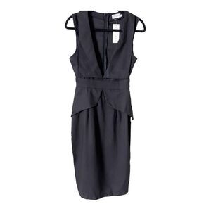 Lioness Women’s Sleeveless Plunge Collared Neckline Black Straight Pencil Dress